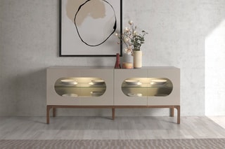 Aparador 4 portas Cinzento e natural