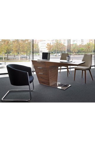 Secretária Imitação de nogueira e prateado