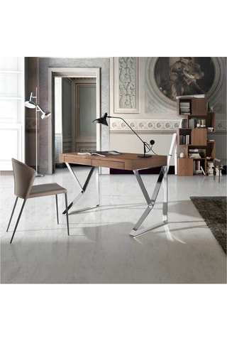 Secretária Imitação de nogueira e prateado