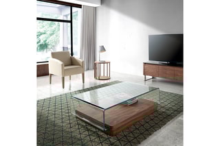 Mesa de centro Transparente e imitação de nogueira