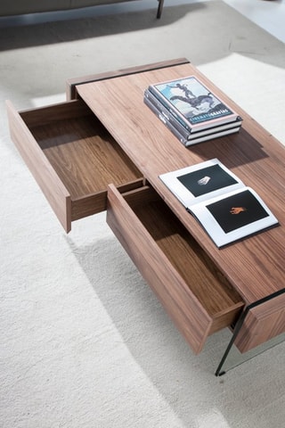 Mesa de centro Imitação nogueira e transparente