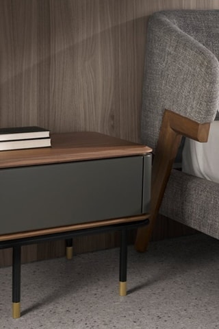 Mesa de cabeceira 1 gaveta - Imitação de nogueira e ardósia