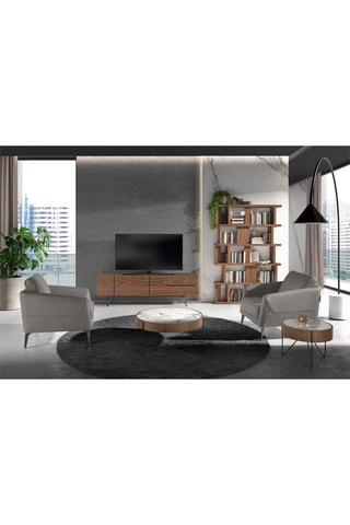 Mesa de canto - Imitação de nogueira e mármore