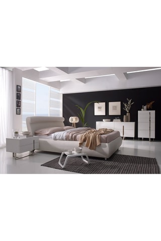 Mesa de cabeceira com 2 gavetas Branco e prateado