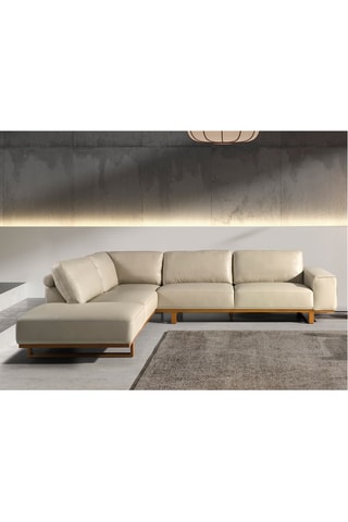 Sofá de canto esquerdo - Cru - 5 lugares - Em vinil e poliéster