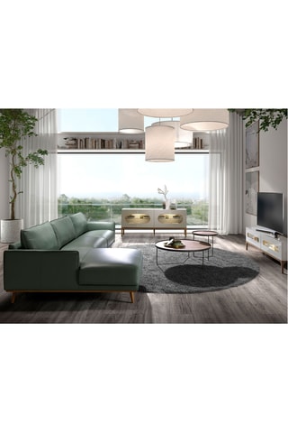 Sofá de canto esquerdo - Verde-escuro - 5 lugares - Em couro