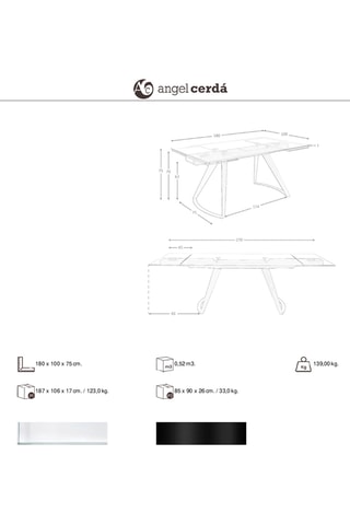 Mesa de refeição extensível em vidro - 180/270 x 75 x 100 cm