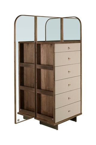 Cómoda 2 portas em madeira e couro - 65 x 168 x 42 cm