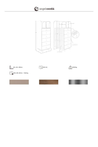 Cómoda 2 portas em madeira e couro - 65 x 168 x 42 cm
