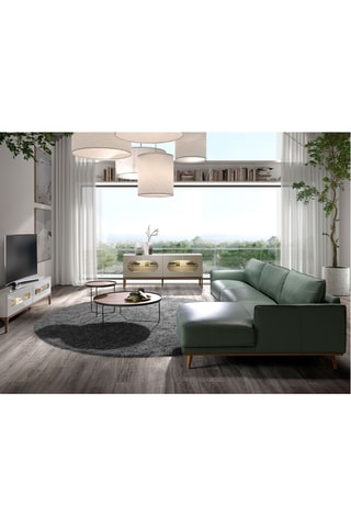 Sofá de canto direito - Verde-escuro - 5 lugares - Em couro