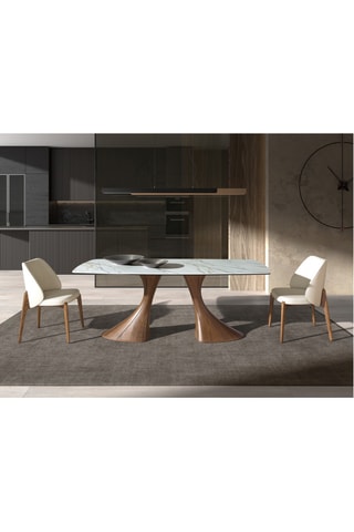 Mesa de refeição extensível em madeira e mármore cerâmico - 200 x 90 x 75 cm