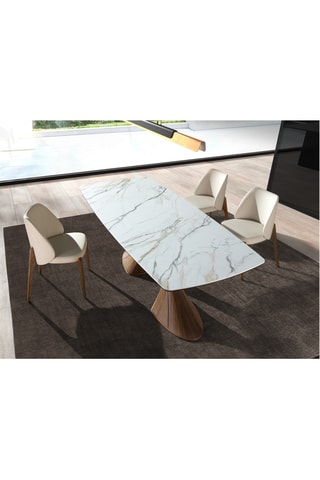 Mesa de refeição extensível em madeira e mármore cerâmico - 200 x 90 x 75 cm
