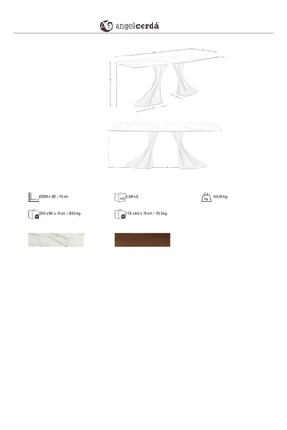 Mesa de refeição extensível em madeira e mármore cerâmico - 200 x 90 x 75 cm