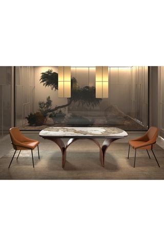 Table à manger extensible en marbre de porcelaine - Blanc et beige - 180/240 x 76 x 100 cm