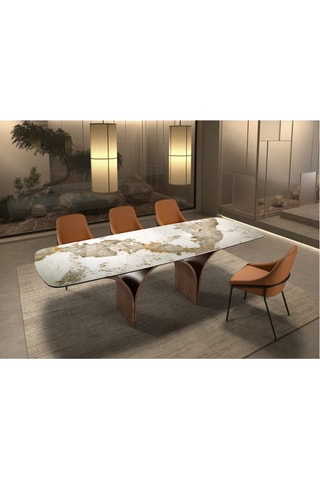 Table à manger extensible en marbre de porcelaine - Blanc et beige - 180/240 x 76 x 100 cm