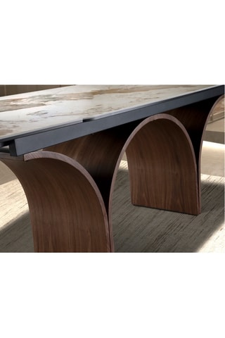 Table à manger extensible en marbre de porcelaine - Blanc et beige - 180/240 x 76 x 100 cm