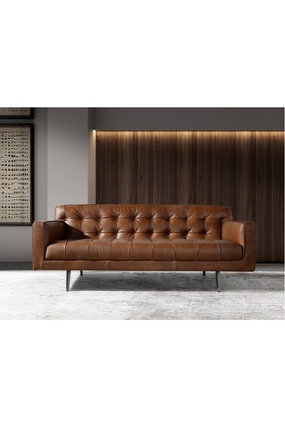 Sofá - Castanho -­ 3 lugares - Em couro