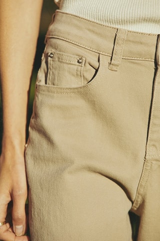 Broek met Hoge Taille Pepitte - Camel