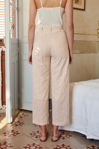 7/8 Broek met Hoge Taille Pascaline - Oranje en Wit