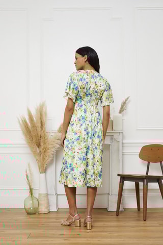 Midi-jurk Reva - Wit en Turquoise