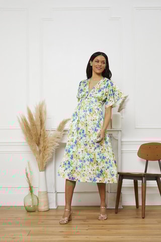 Midi-jurk Reva - Wit en Turquoise