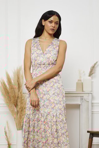 Lange Jurk Rafaella - Roze en Wit