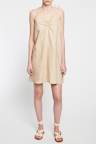 Linnen Trapezium Jurk -  
Beige