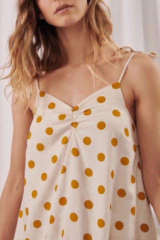 Linnen Trapezium Jurk - 
Wit en Mosterdgeel