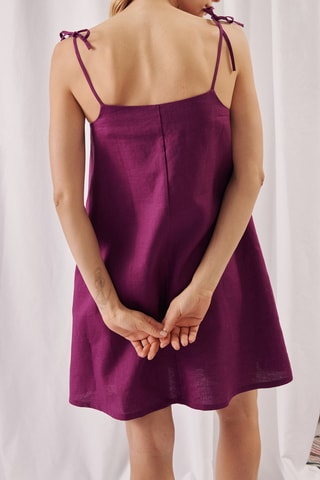 Linnen Trapezium Jurk - 
Paars