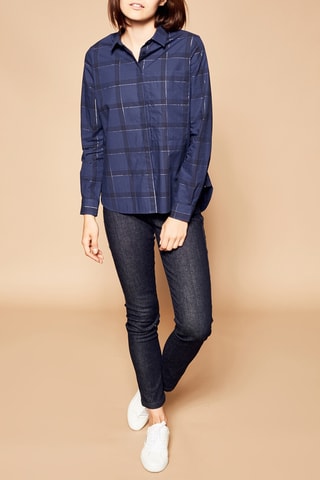 Geruite Blouse Marineblauw