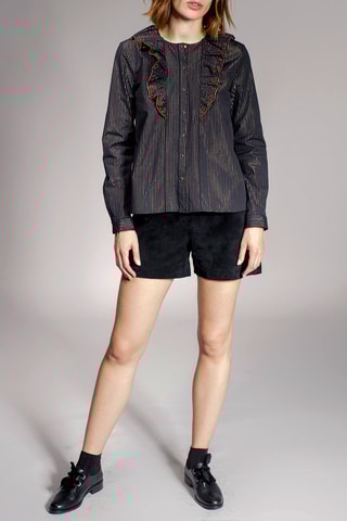 Blouse met Ruches Calypse Zwart en Lichtbruin