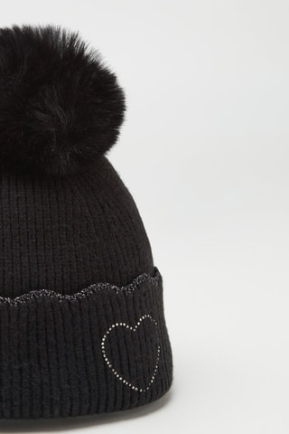 Muts met pompons - Zwart