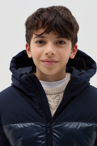 Gewatteerde jas met capuchon - Marineblauw