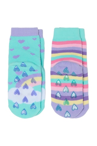 2 Paar Biologisch Katoenen Antislipsokken - Turquoise en Paars