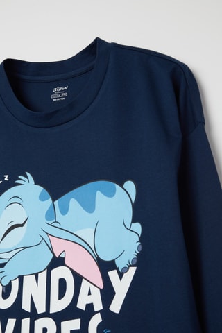 Biologisch Katoenen Nachthemd Stitch Lilo en Stitch Disney - Blauw en Wit