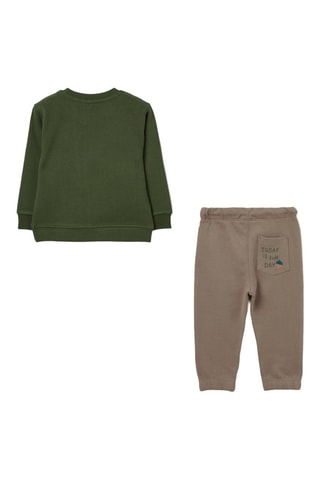 T-shirt en Broek - Donkergroen en Beige