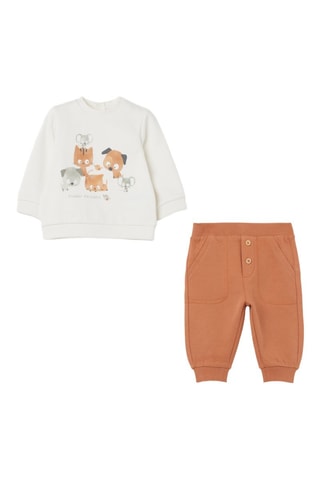 Biologisch Katoenen Sweater en Joggingbroek - Wit en Bruin