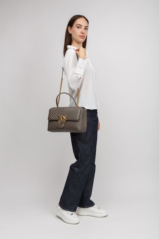 Borsa a mano in pelle Love Puff - Taupe