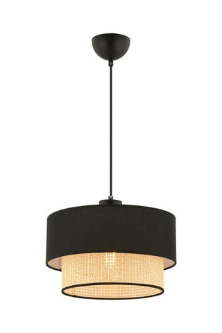 Hanglamp Echo Hazeran - Zwart en Rietimitatie - 60 W