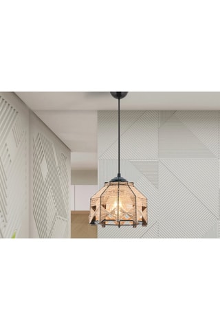 Houten Hanglamp Jutta Jute - Zwart en Camel - 45 - 60 W