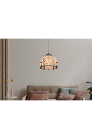 Houten Hanglamp Jutta Jute - Zwart en Camel - 45 - 60 W