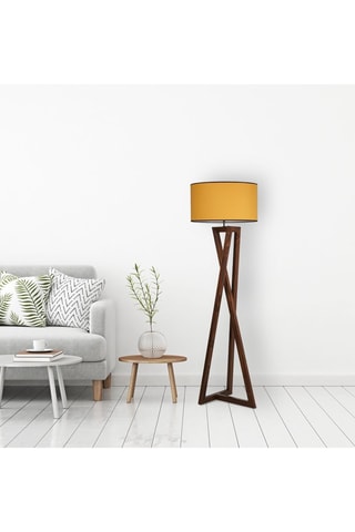 Grenenhout Staanlamp Macka - Naturel en mosterdgeel