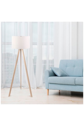 Staanlamp op driepoot - Wit en Houtimitatie