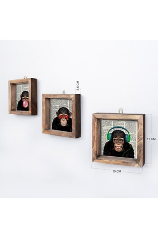 3-delige Grenenhouten Wanddecoratie - 15 x 15 cm - Uv-print