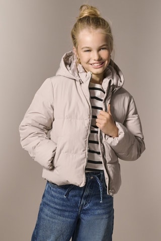 Gewatteerde jas met capuchon - Lichtgrijs - Kids Only Girl