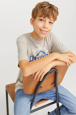 T-shirt em algodão biológico - Bege - Jack & Jones Junior