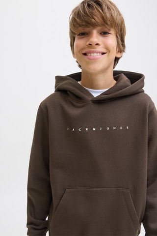 Sweat com capuz em algodão biológico - Castanho - Jack & Jones Junior
