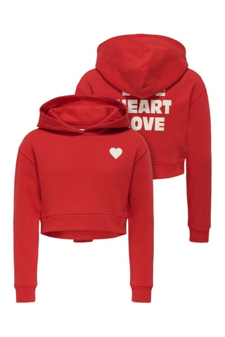 Sweat regular em algodão biológico com capuz - Vermelho - Kids Only Girl