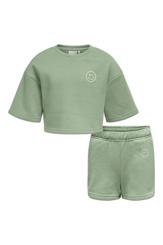 Camiseta y short de algodón orgánico - Verde agua - Kids Only Girl