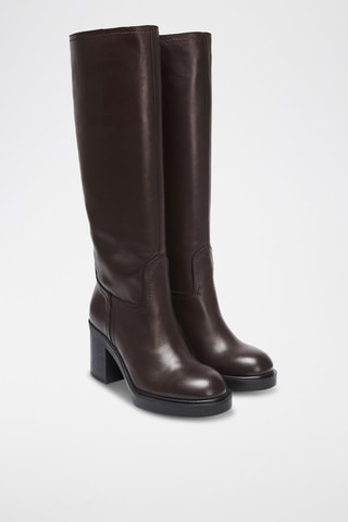Botas Tubular em couro Regular - Castanho-escuro